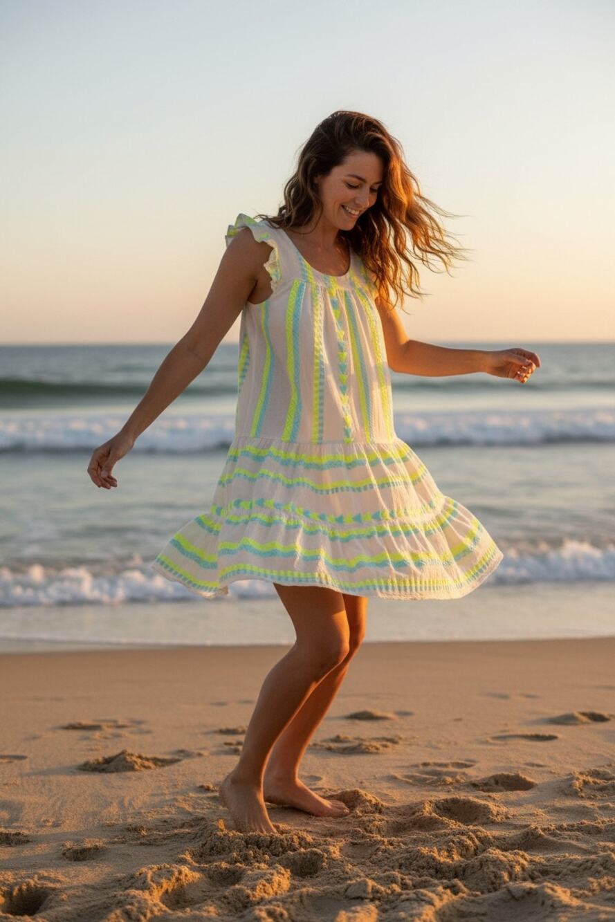 I.M.A Luxury Collection Women's Embroidered Mini Dress | XS  | Boho Resort Dress
